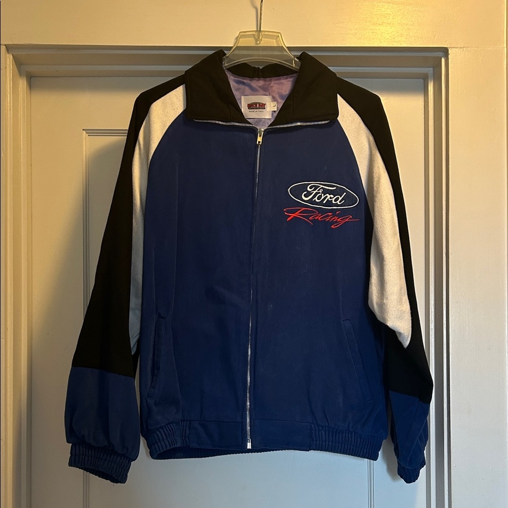 Vintage Ford Racing Blue & Black Zip-Up NASCAR Jacket - Size Large